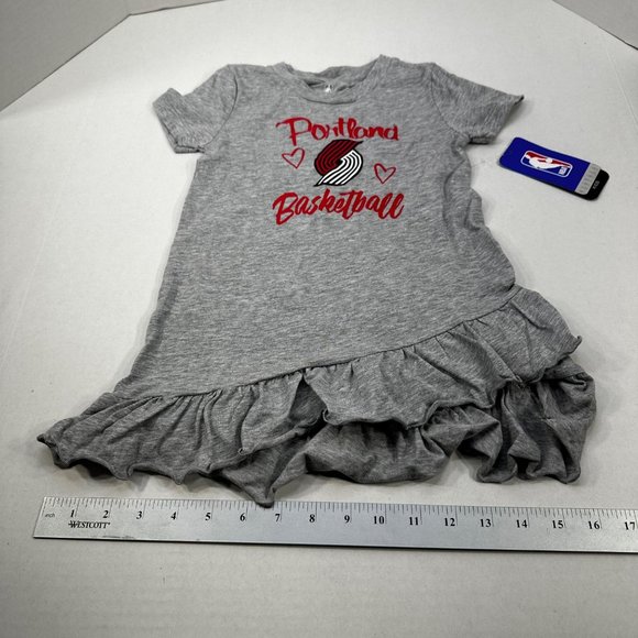 NBA Girl's Size 4T Portland Basketball Ruffle Layered Short Sleeve Dress Gray - Picture 11 of 16